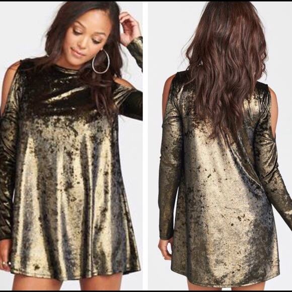 Show Me Your Mumu Stretch Crushed Velvet Cold Shoulder Teddy Tunic Dress XS NWT - Picture 3 of 13